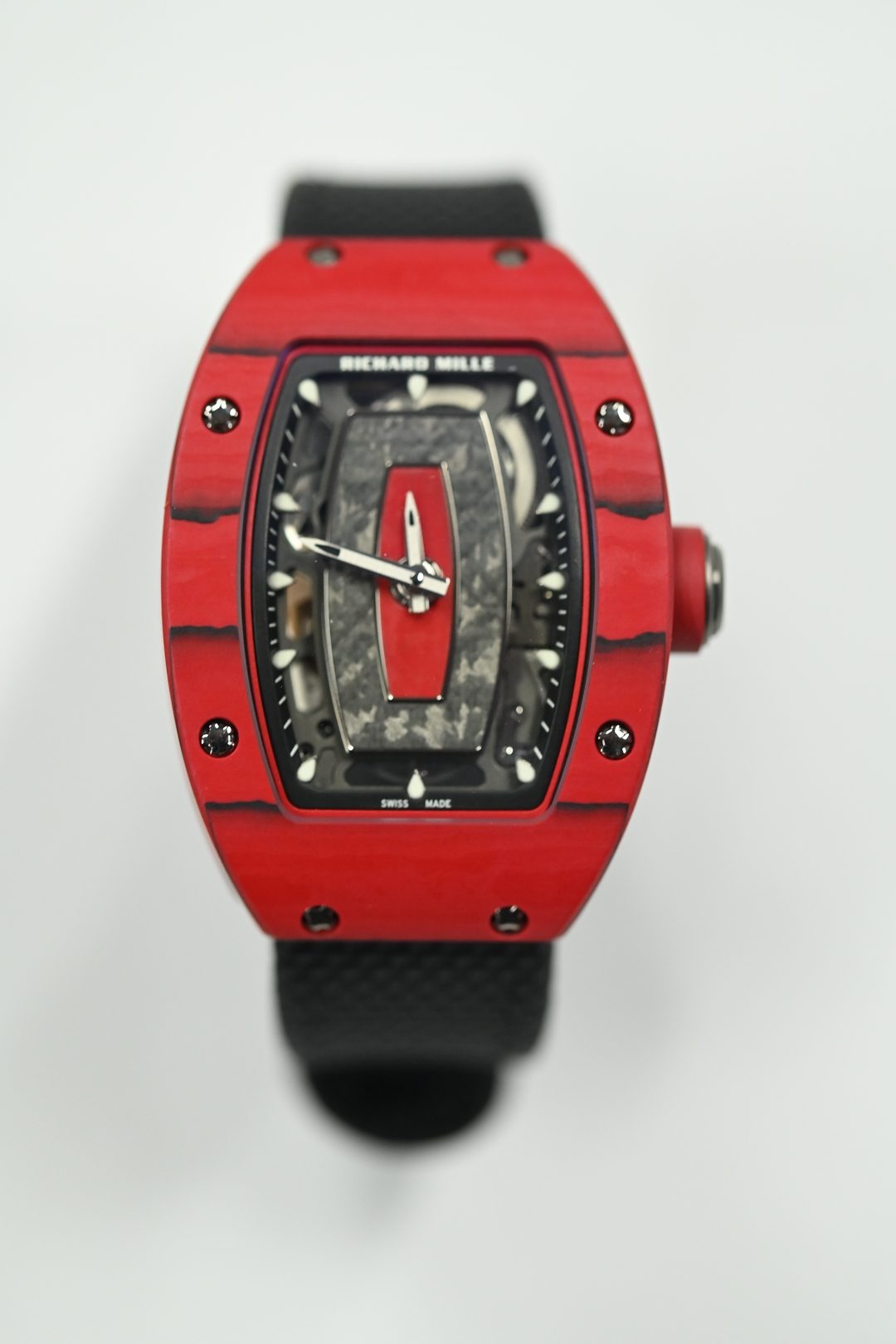 Richard Mille RM 07-01 in red Quartz TPT with skeletonised carbon dial and black rubber strap